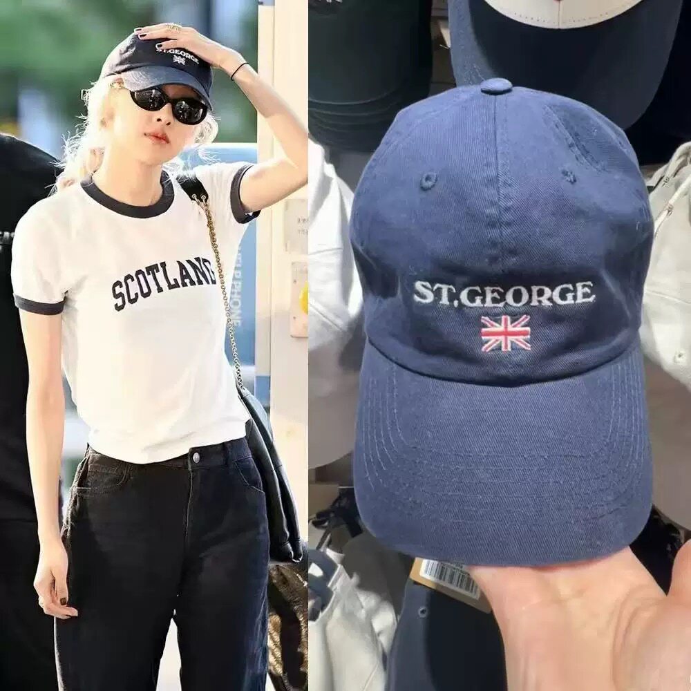 Brandybm rose朴彩英同款米子旗刺绣新款帽子BM美式复古鸭舌帽潮