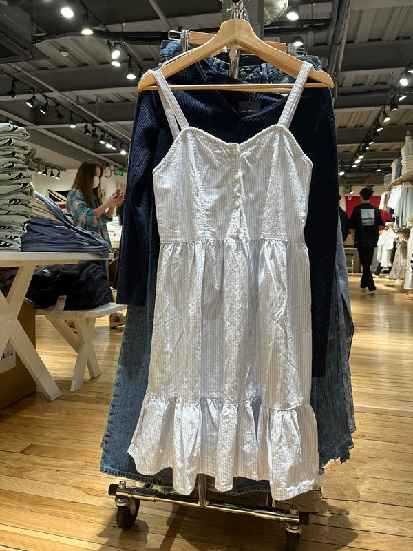 Brandy BM新款美式淡雅条纹荷叶边吊带裙女bm高腰学生裙子a字裙潮图片