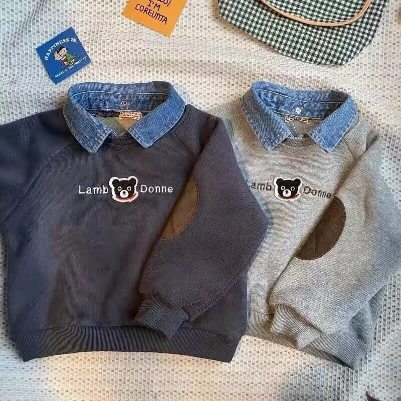 左西正男童加绒加厚卫衣2026秋冬新款儿童小童宝宝假领一体绒上衣