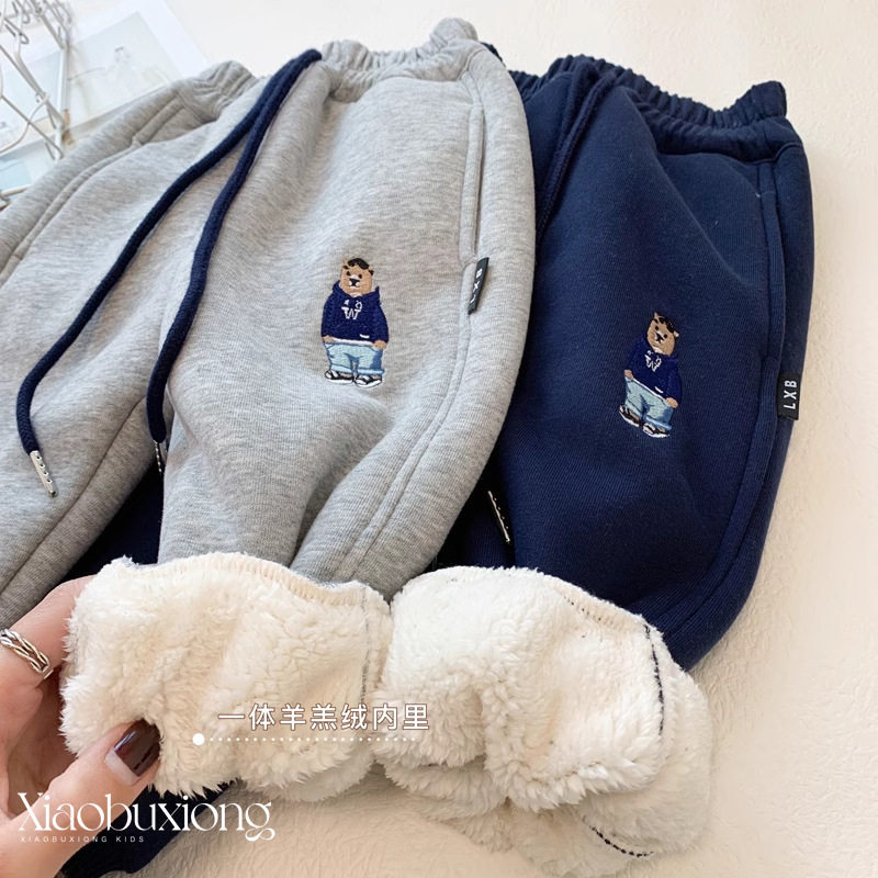 左西正男童冬季加绒裤子儿童加厚一体绒羊羔绒卫裤宝宝厚绒保暖休