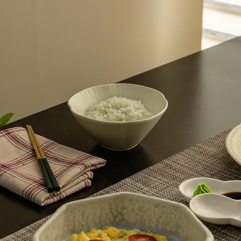哑光粗陶四叶草5英寸米饭碗家用