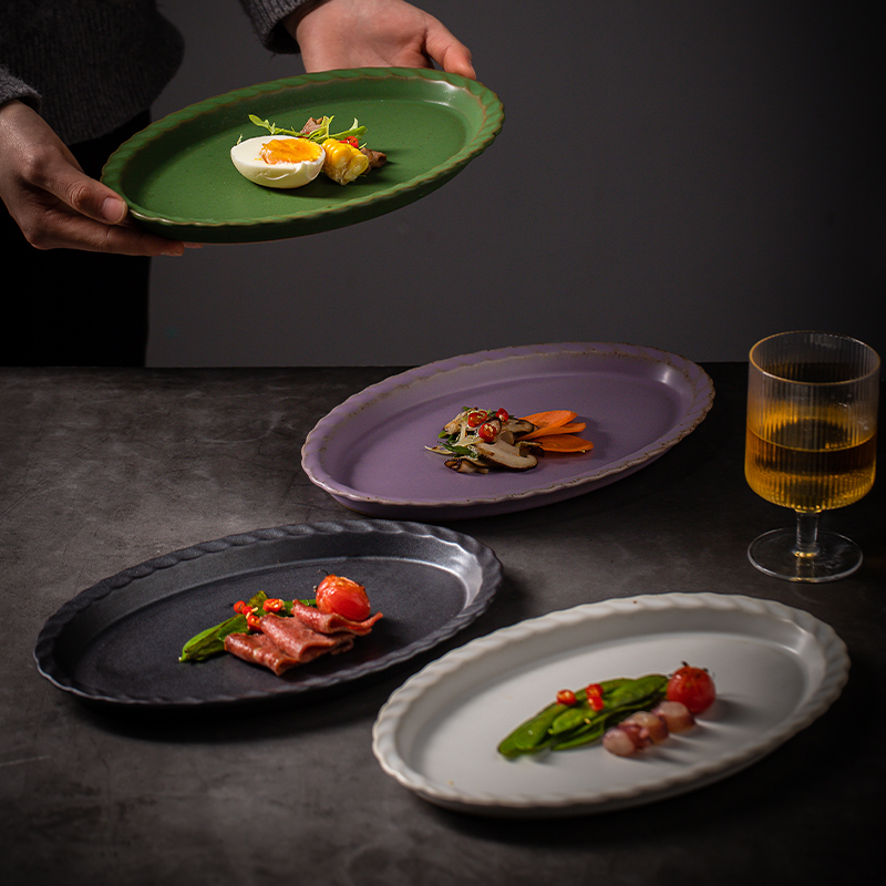 莳绘金缮景德镇鱼盘菜盘