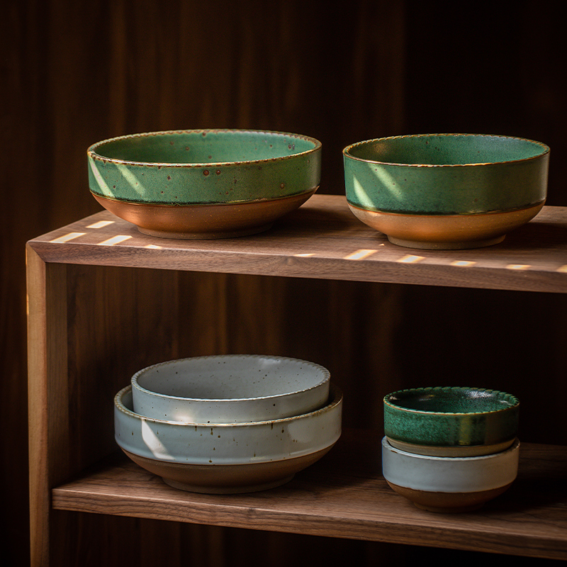 莳绘金缮粗陶厚口饭碗汤碗家用