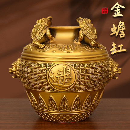 黄铜聚宝盆摆件黄铜金蟾米缸铜制工艺品家居客厅电视柜酒柜装饰