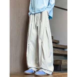 美式褶皱工装裤男款春季潮牌设计感弯刀休闲裤复古百搭宽松长裤子