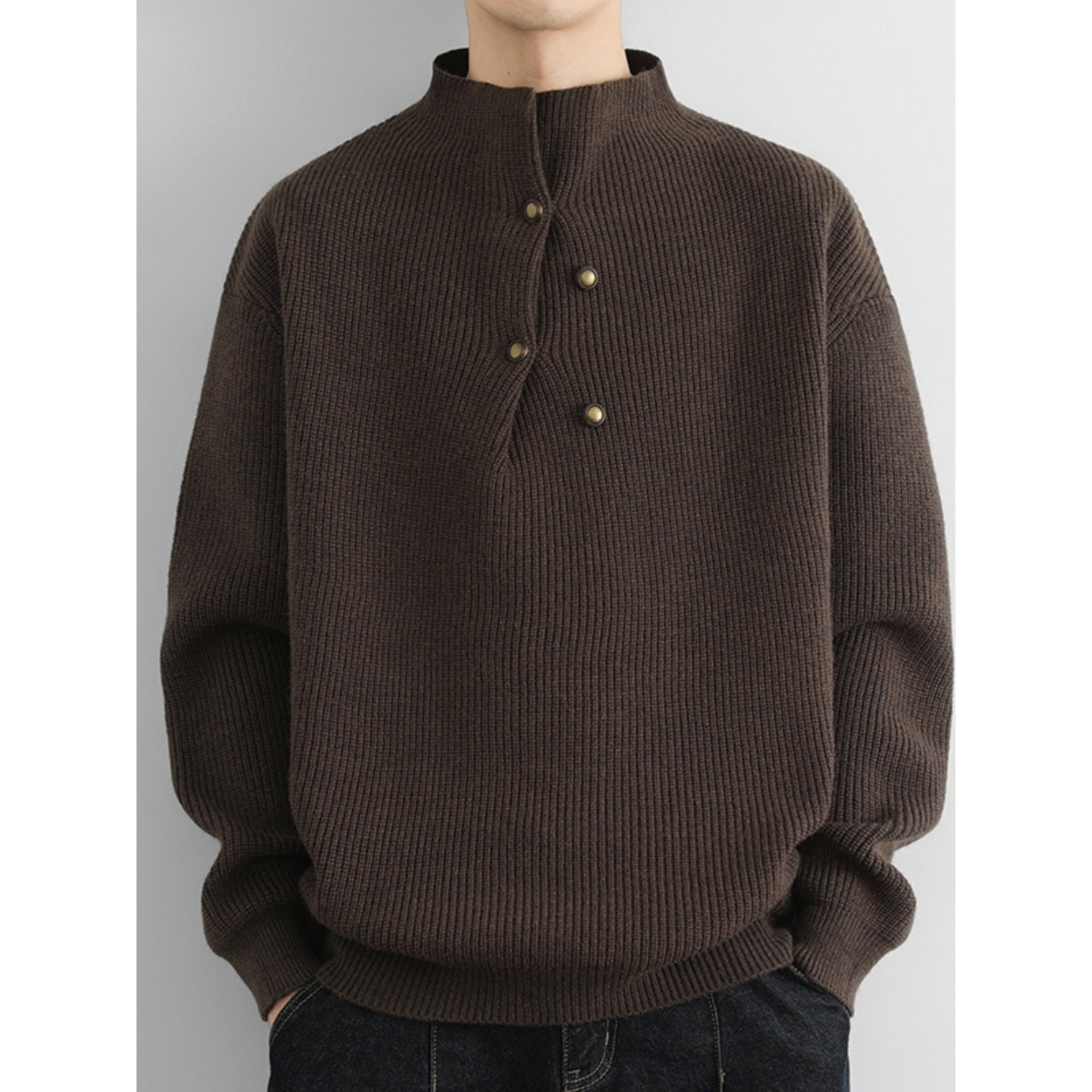 设计款半高领毛衣男士秋冬季加厚纽扣保暖打底衫线衣男纯色针织衫,户外/登山/野营/旅行用品,作训外套/套装/野战套装,淘宝优惠券,粉丝福利购,淘宝优惠卷