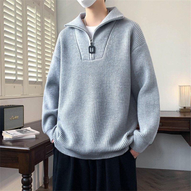 学院风翻领毛衣男青少年冬季慵懒风保暖针织衫男生半拉链高领线衣,运动服/休闲服装,运动套装,淘宝优惠券,粉丝福利购,淘宝优惠卷