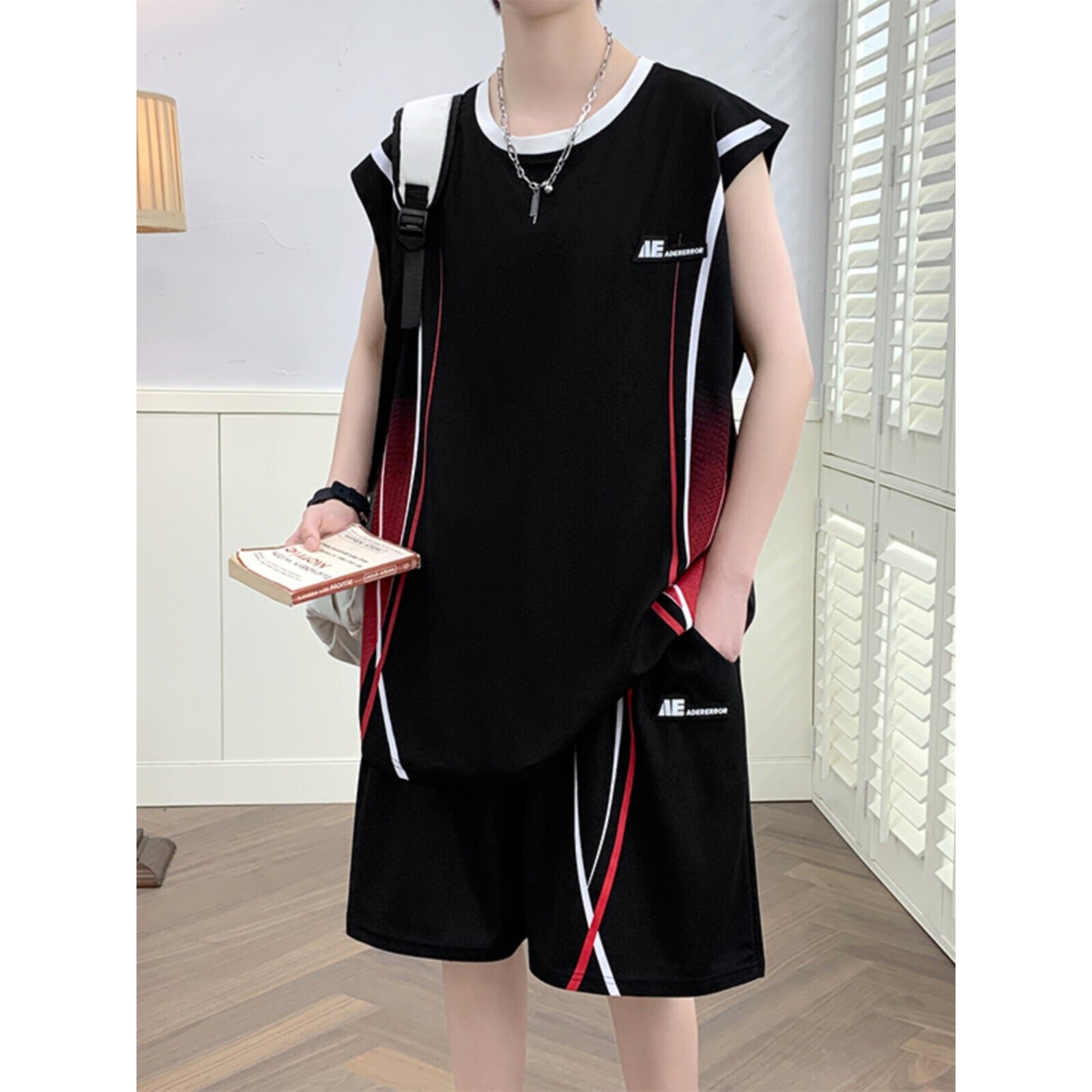 夏季冰丝速干t恤男孩初中高中学生背心球衣套装青少年大童篮球服