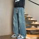 男春秋季 青少年潮流松紧腰阔腿裤 新款 复古直筒休闲长裤 美式 牛仔裤