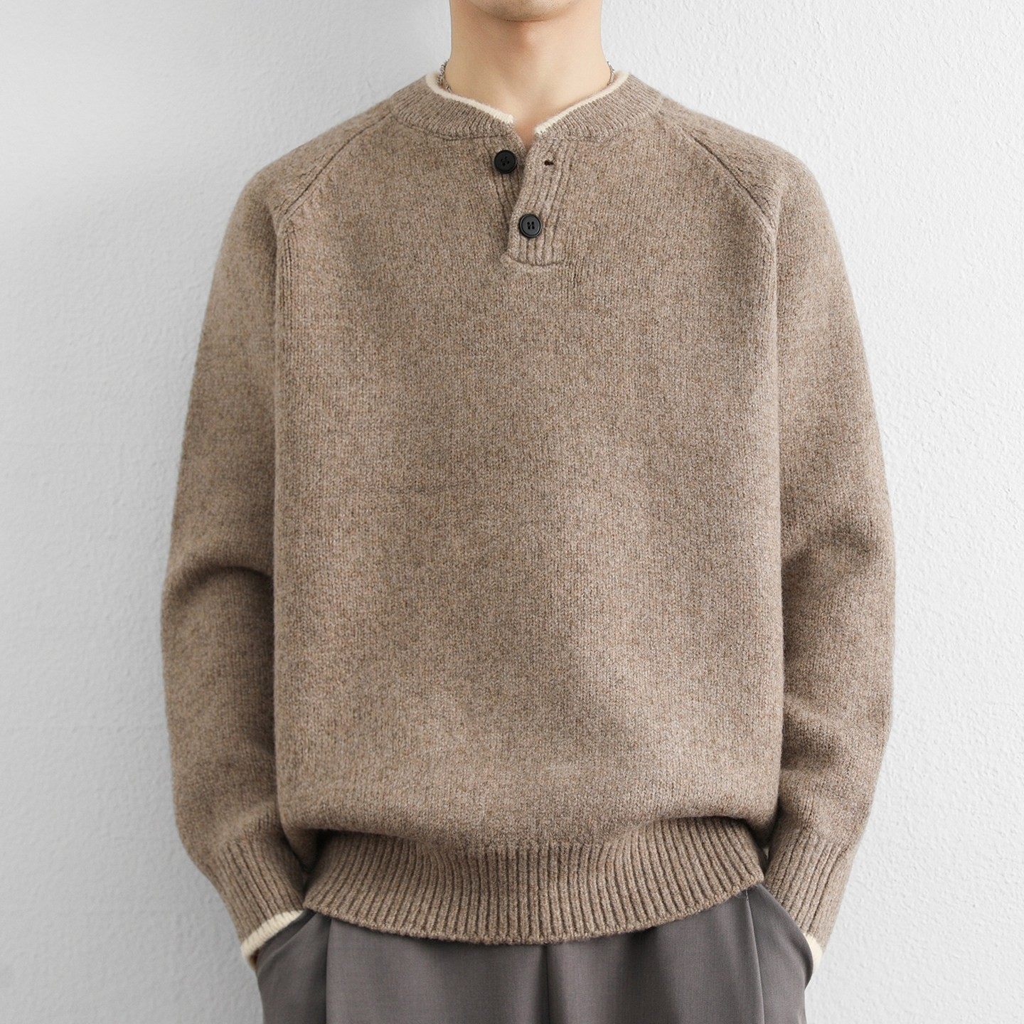 设计感亨利领毛衣男士秋冬季新款慵懒风毛线衣休闲打底针织衫外套,户外/登山/野营/旅行用品,作训外套/套装/野战套装,淘宝优惠券,粉丝福利购,淘宝优惠卷