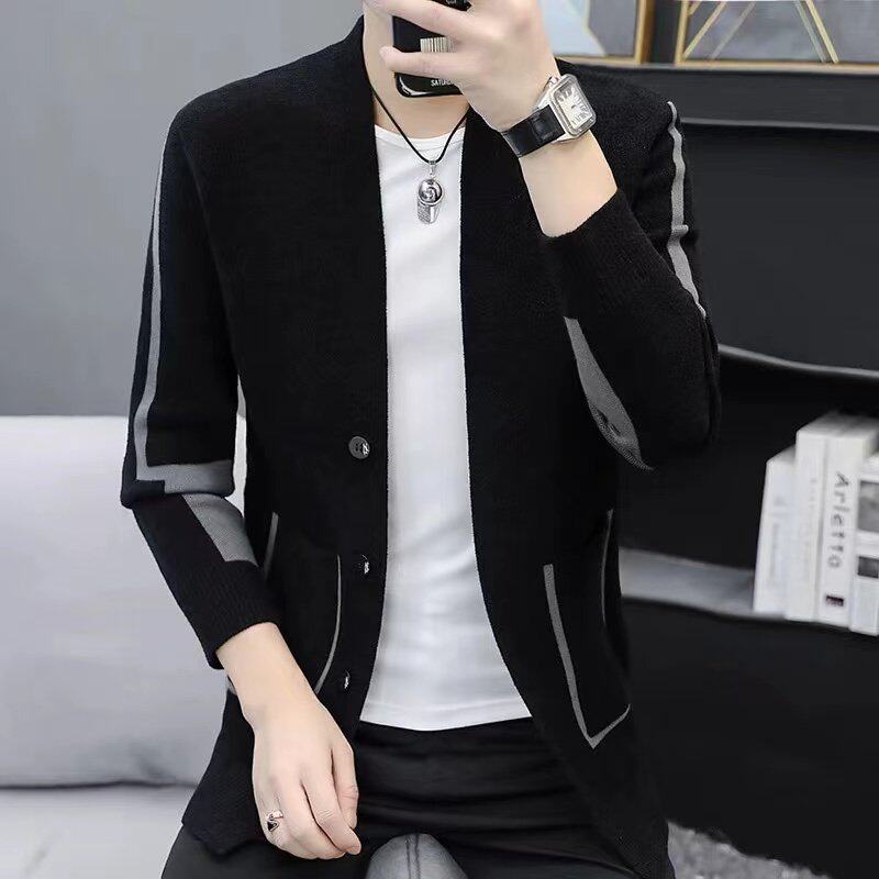 男士针织开衫外套潮2025秋冬季新款高端青少年薄款毛衣男立领外穿