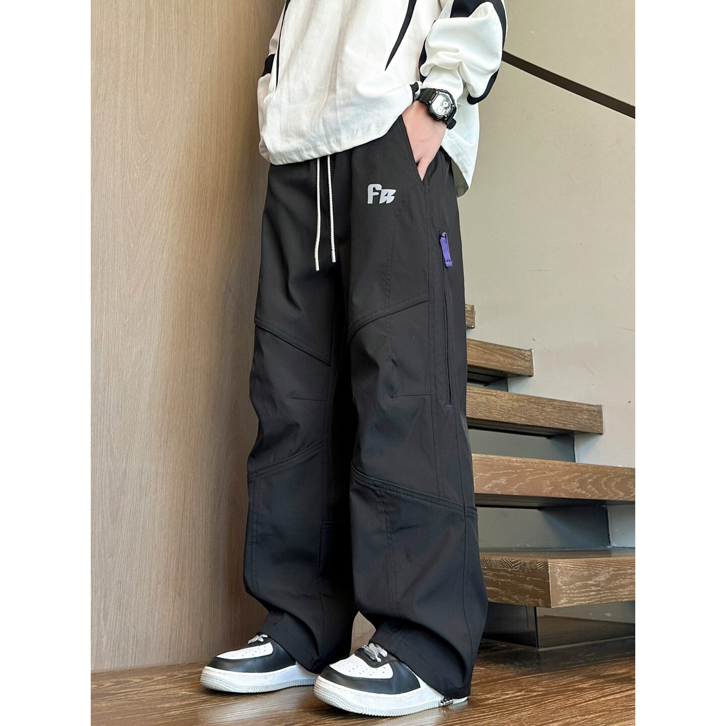 美式工装休闲运动裤男春秋季青少年潮牌宽松百搭直筒男冲锋长裤子