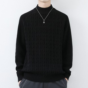 软糯纯棉毛衣男士秋冬季纯色保暖毛线衣半高领男装加厚打底针织衫