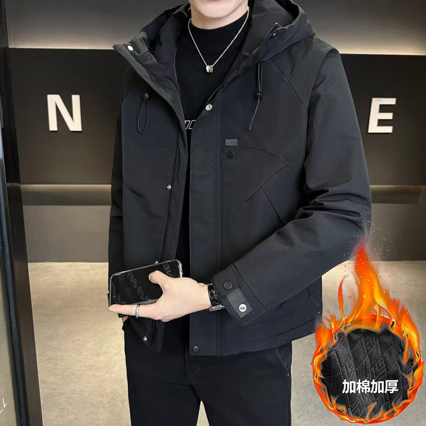 秋冬季二棉男装冲锋衣款连帽外套2025新款夹棉加厚男士夹克防风款,运动服/休闲服装,运动套装,淘宝优惠券,粉丝福利购,淘宝优惠卷