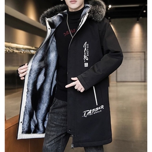 男士棉服中长款冬季外套加绒加厚2025新款工装派克服保暖棉服男潮