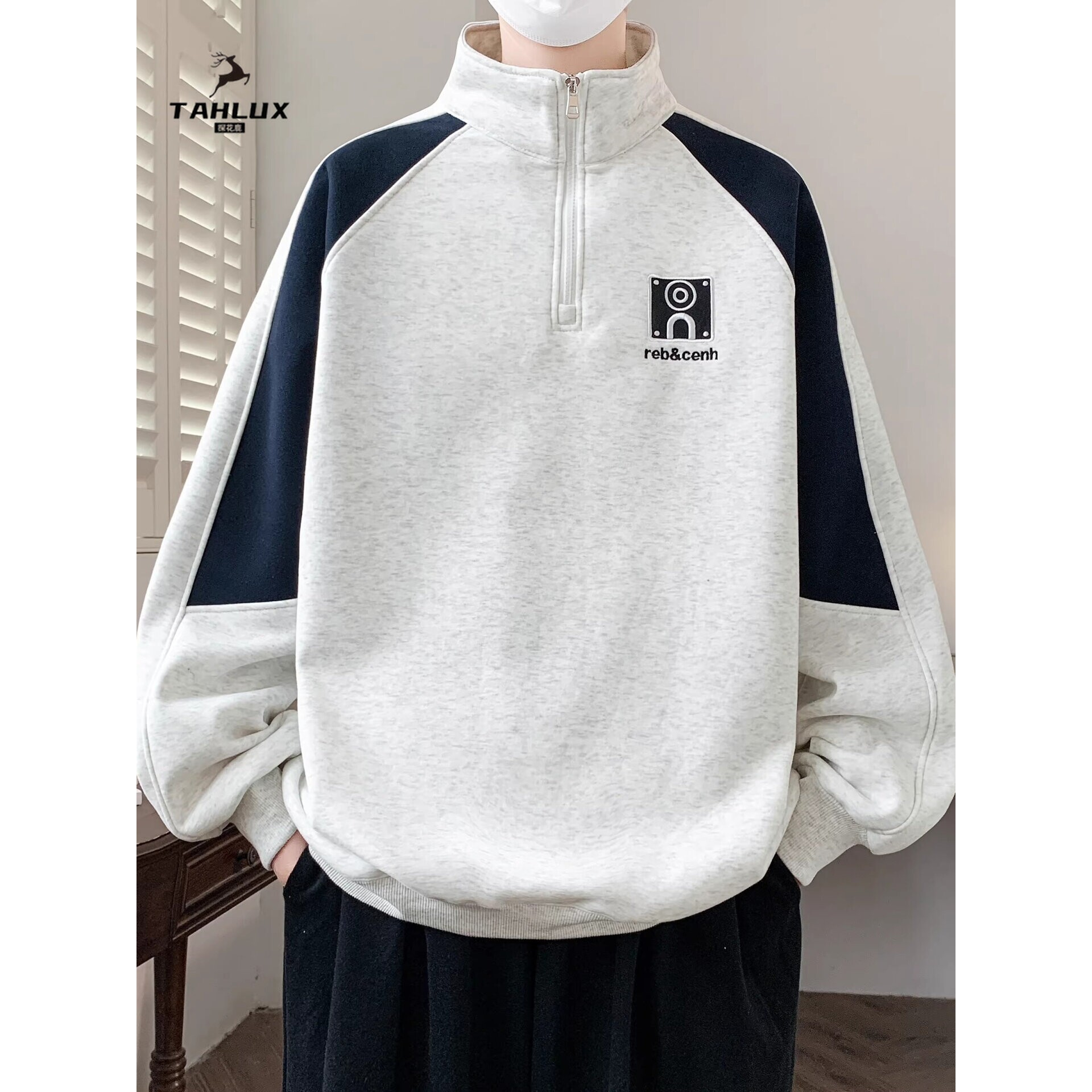 春秋运动半高领卫衣男青少年初高中学生酷帅穿搭立领拉链上衣外套