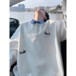 重磅加绒卫衣男2025秋冬季新款刺绣体恤衫青少年翻领长袖Polo衫男