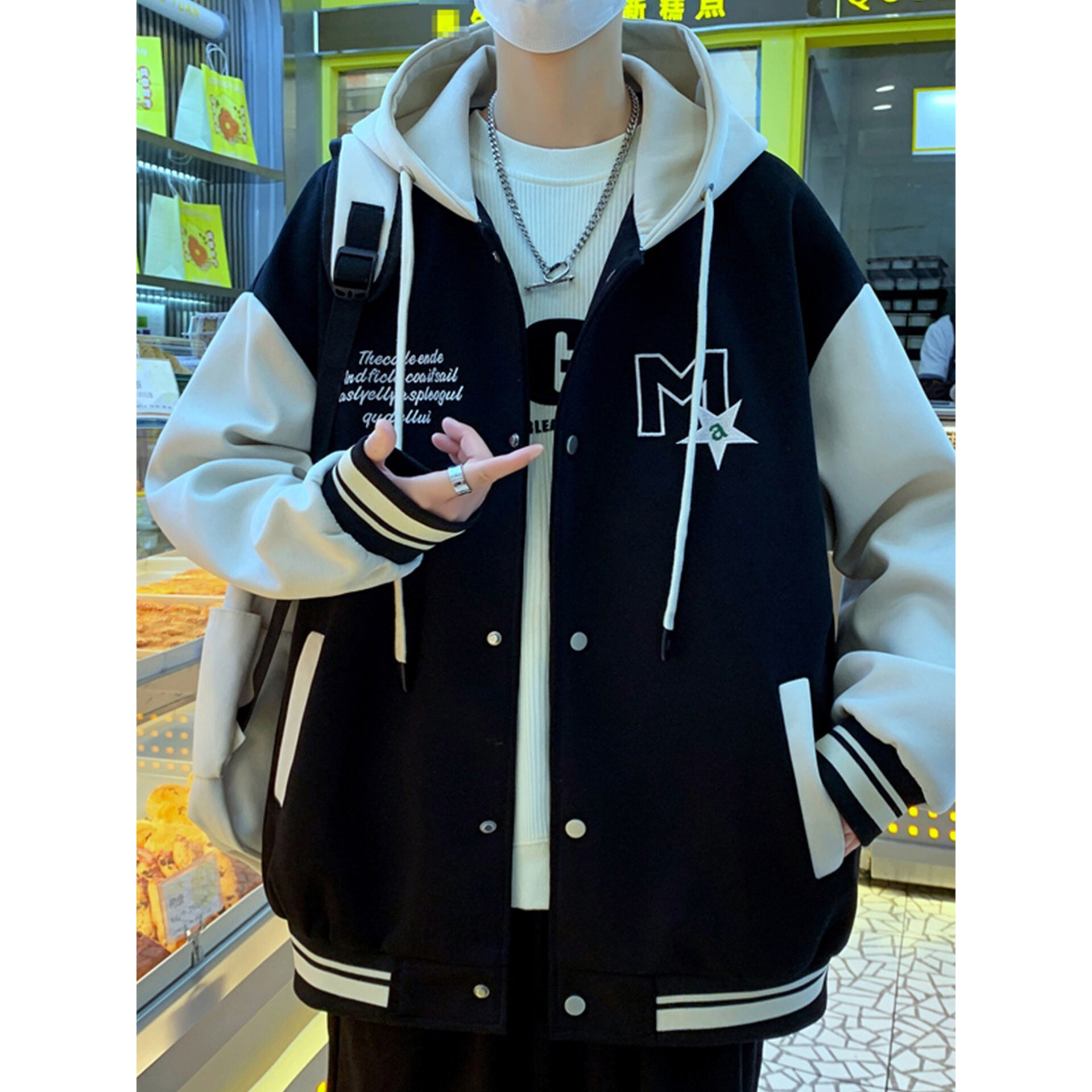 连帽棒球服外套男款春秋季青少年初高中学生帅气潮流宽松休闲夹克