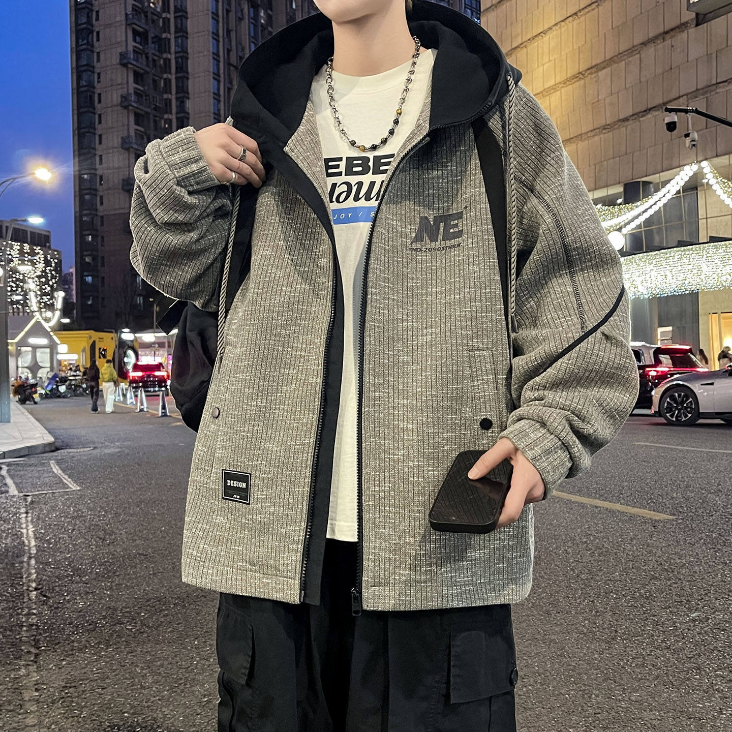 撞色连帽外套男士2026春秋季新款潮牌美式夹克男款休闲春装上衣服