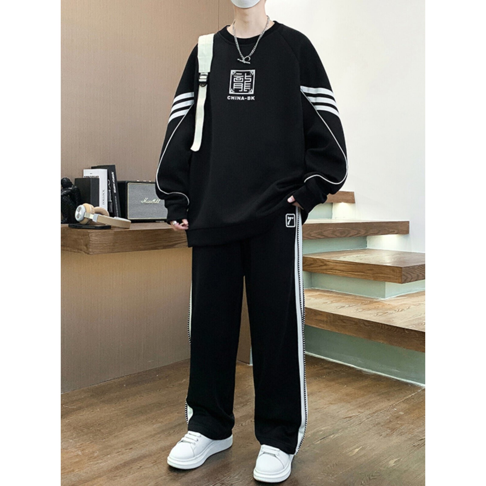 青少年运动套装男秋季新款国风长袖卫衣高中学生潮流休闲搭配一套