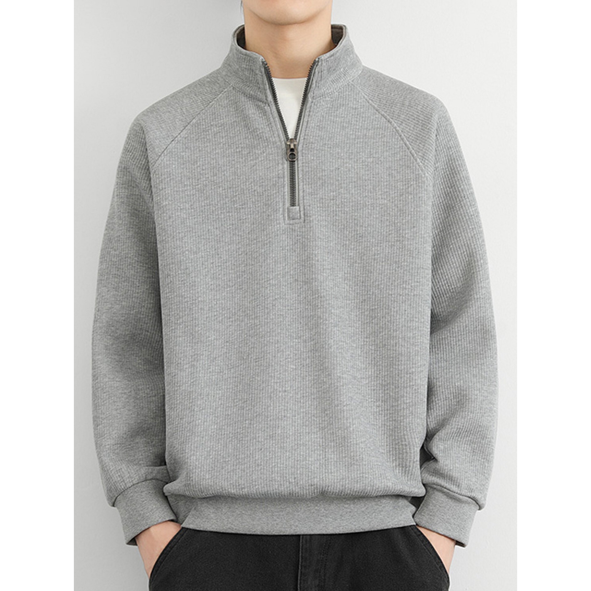 高级感半拉链卫衣男款春秋季2026新款宽松休闲套头立领长袖打底衫