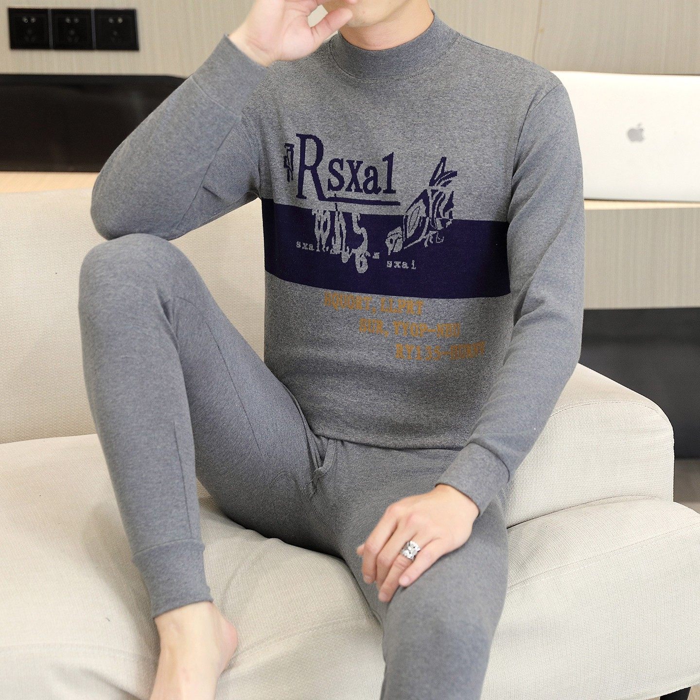 半高领提花秋衣秋裤内衣套装男冬季新款圆领棉毛保暖防寒打底一套,运动服/休闲服装,运动套装,淘宝优惠券,粉丝福利购,淘宝优惠卷