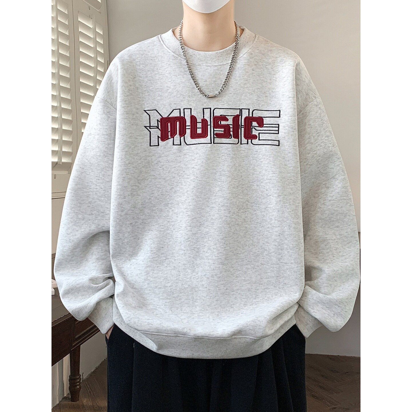 圆领潮牌卫衣男春秋款青少年体恤初高中学生帅气长袖t恤帅气上衣