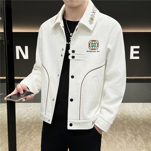 秋冬季翻领夹克男韩版潮流短款风衣男装高档痞帅休闲毛呢外套青年