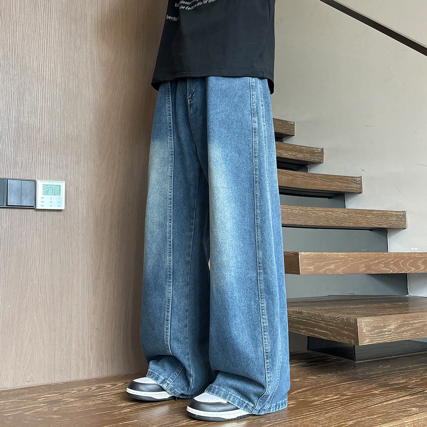 阔腿牛仔裤男春秋季新款潮流宽松直筒裤子潮牌青少年复古美式长裤