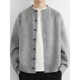 羊毛衫针织开衫外套男cleanfit毛衣男款秋冬季百搭慵懒圆领毛线衣