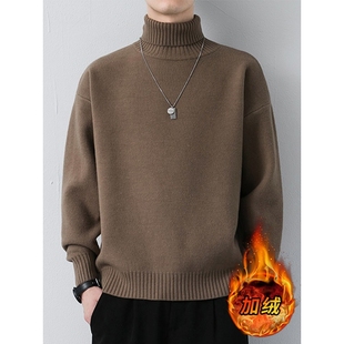 高领毛衣男冬季加绒加厚高级感针织衫男宽松慵懒风内搭毛线衣外套