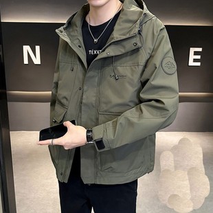 冲锋衣外套男2025秋冬季微宽松连帽男款衣服二棉夹克男士工装上衣