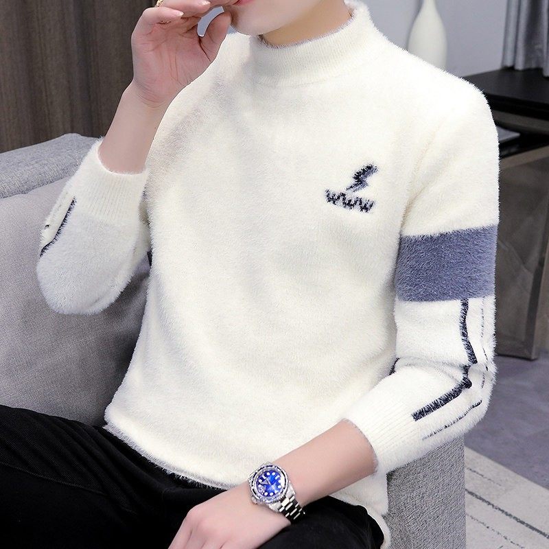 半高领水貂绒毛衣男士秋冬季羊绒衫加绒加厚打底衫保暖冬装上衣服,运动服/休闲服装,运动套装,淘宝优惠券,粉丝福利购,淘宝优惠卷