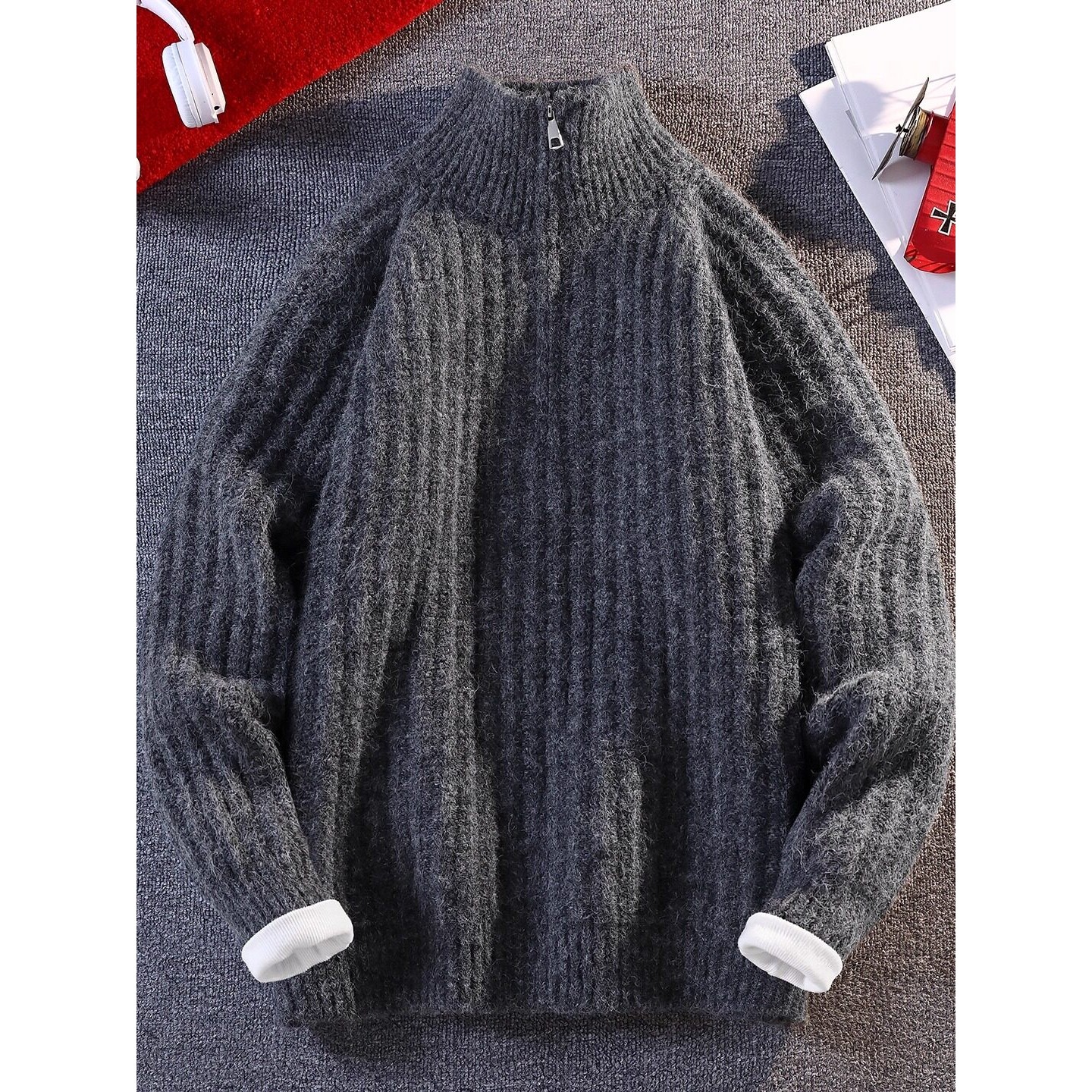 半拉链羊毛混纺立领毛衣男冬季宽松肌理感高领加厚慵懒风针织外套,户外/登山/野营/旅行用品,作训外套/套装/野战套装,淘宝优惠券,粉丝福利购,淘宝优惠卷