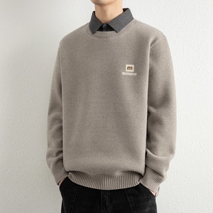 假两件毛衣男款秋冬季外穿潮牌衬衫领男士加绒加厚内搭针织打底衫