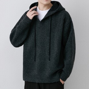 羊毛混纺连帽针织衫男外套秋冬季美式cleanfit卫衣高级感痞帅毛衣