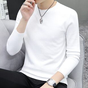 圆领毛衣男士针织长袖打底衫修身薄款套头秋冬季纯色百搭线衣男装