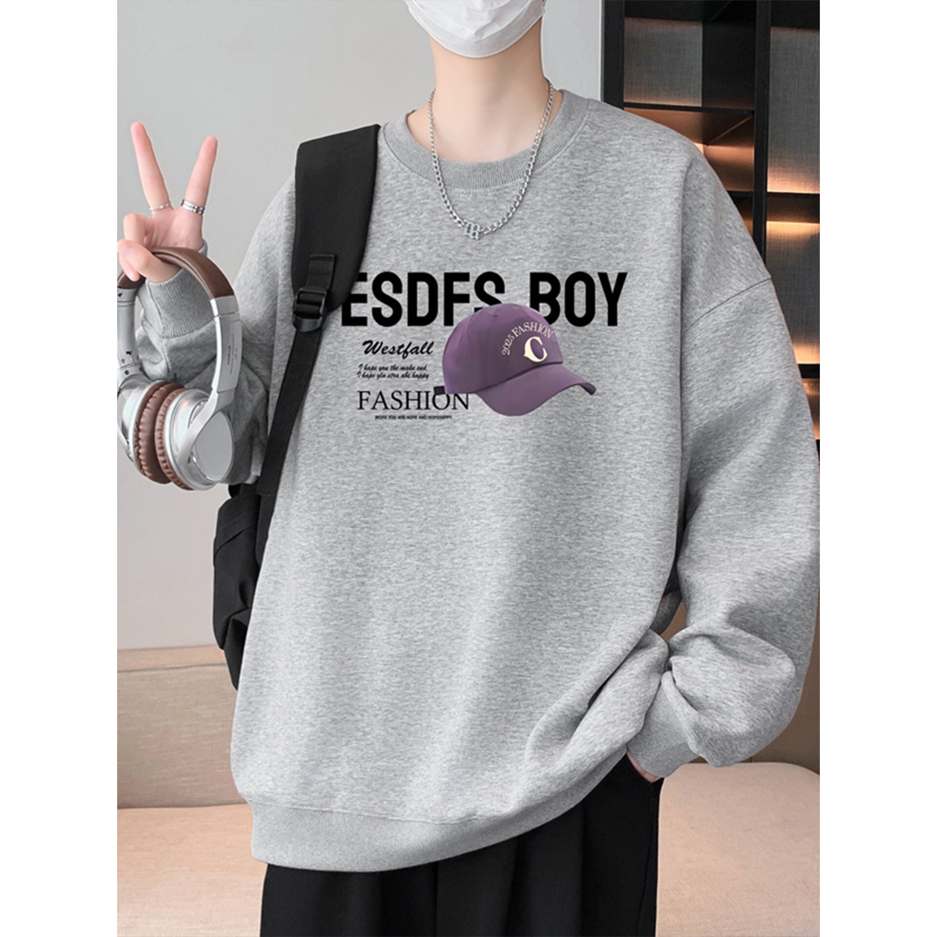 春秋款圆领卫衣男孩初中学生2026新款长袖t恤青少年大童男装上衣