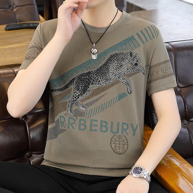 2026夏季新款男士冰丝短袖T恤加肥加大码半袖体恤衫无痕速干男装