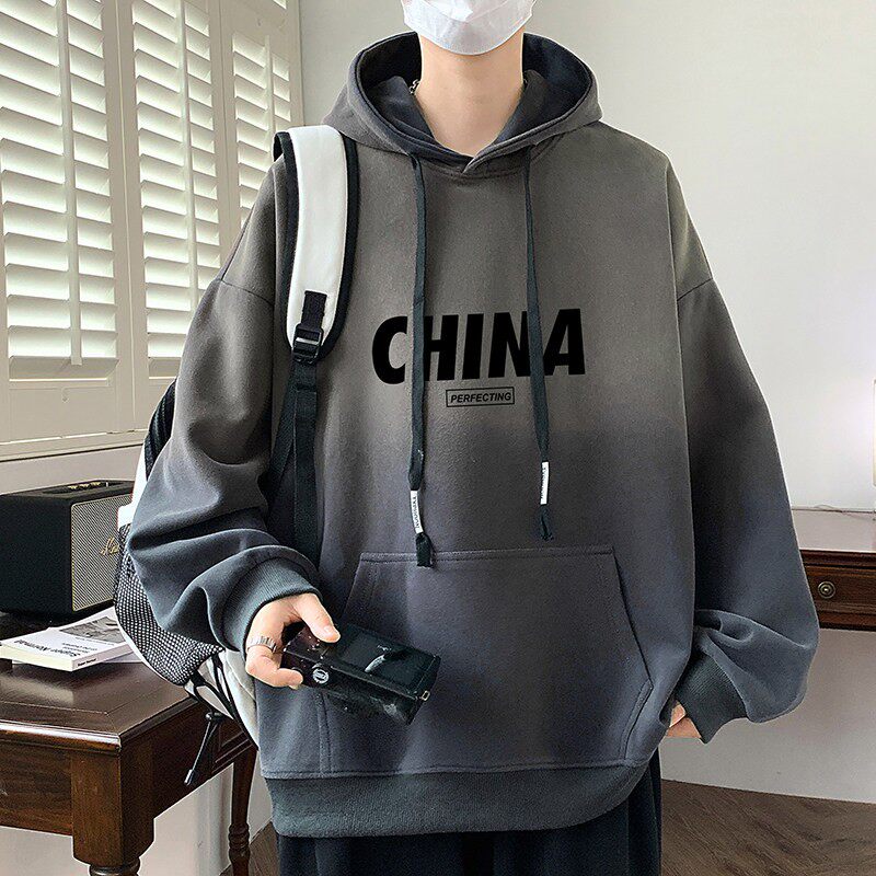 青少年秋冬款加绒加厚连帽卫衣男孩外套初中高中学生帅气大童男装