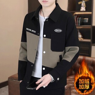 男士外套春秋款2025新款潮牌拼色衬衫式男装上衣男款休闲夹克外衣