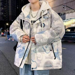 假两件棉服男款冬季宽松休闲外套袄子青少年潮流加厚保暖连帽棉衣