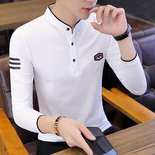 立领长袖T恤男2025秋季新款韩版修身打底衫春秋薄款潮流男装上衣