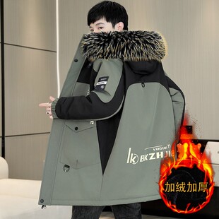 秋冬季派克服男中长款2025新款潮流休闲加绒加厚连帽男士棉衣外套