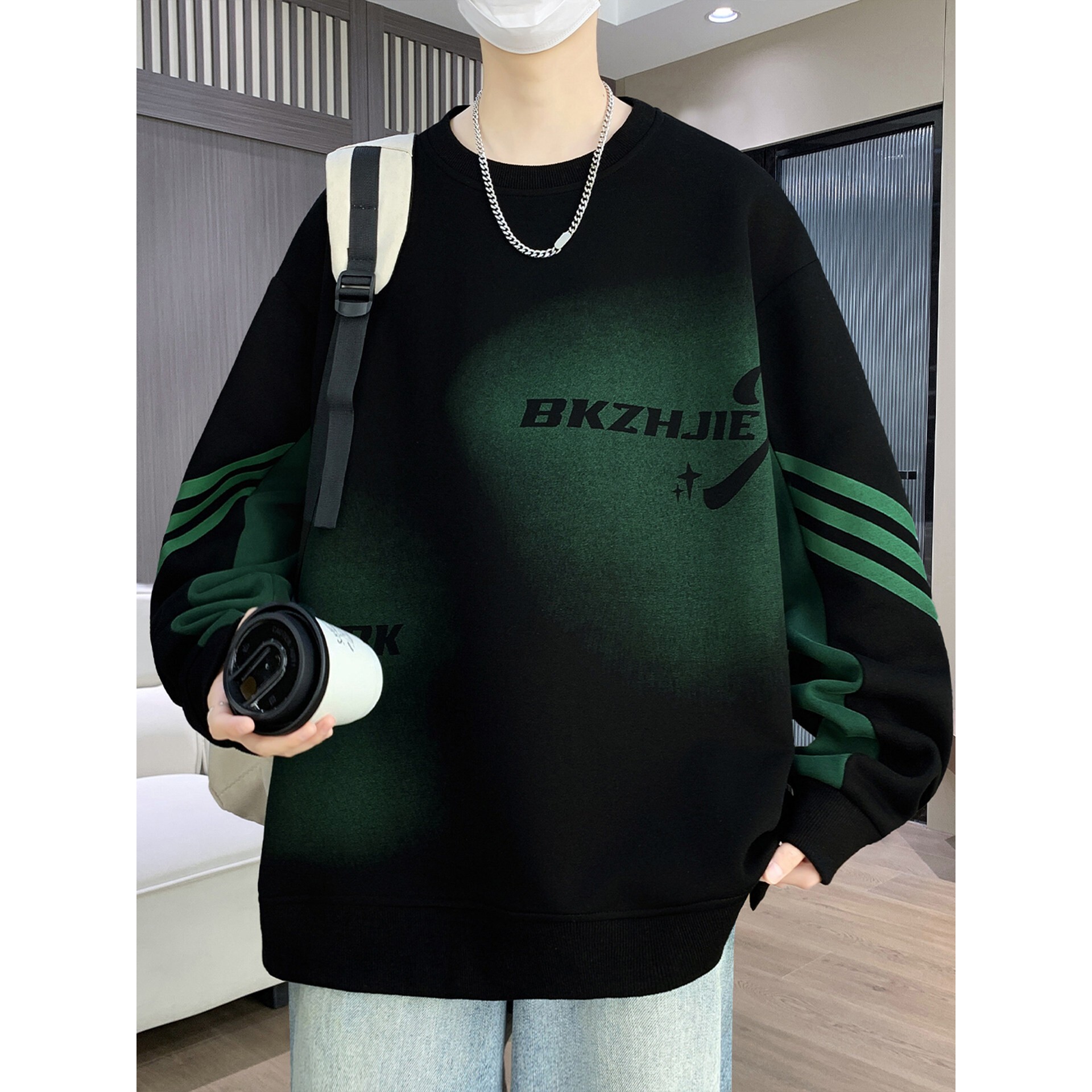 春秋季圆领卫衣男初中高中学生长袖t恤打底衫青少年大童男装上衣