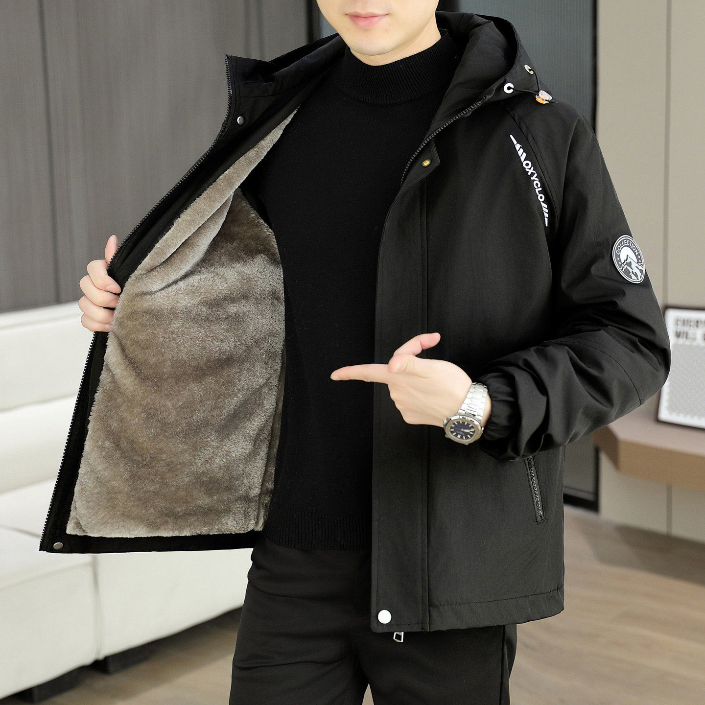 男士外套2025新款秋冬季加绒加厚青年棉服户外休闲防风冲锋棉衣服