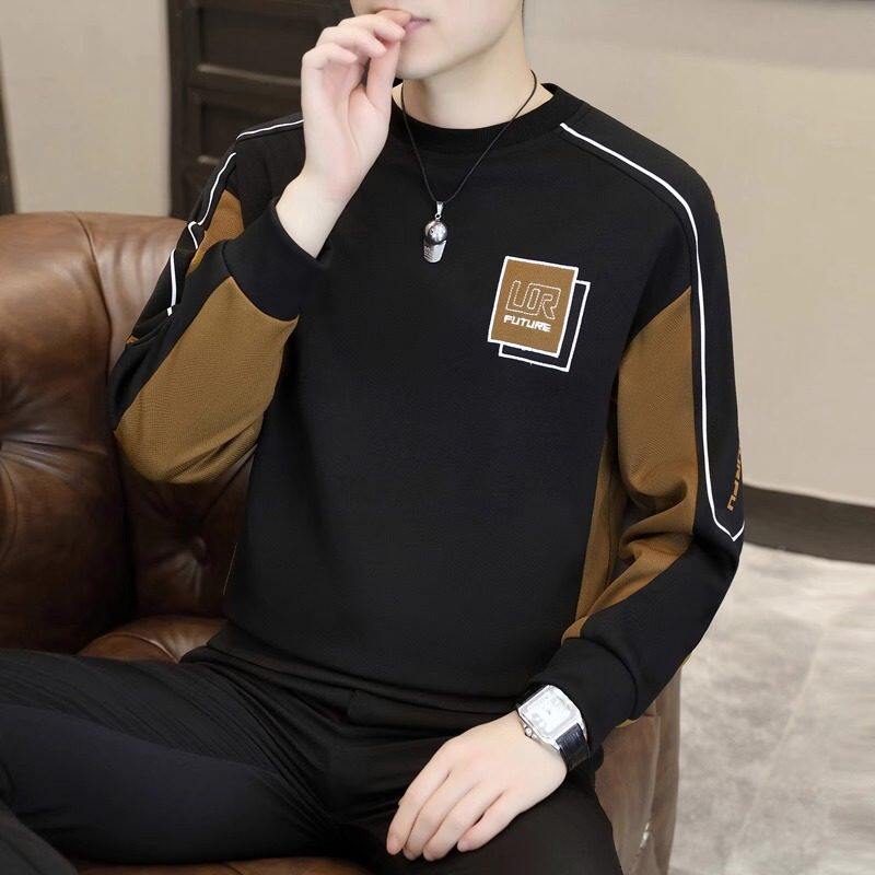 卫衣男士圆领打底衫秋冬季新款潮流拼色长袖T恤青年加绒加厚上衣
