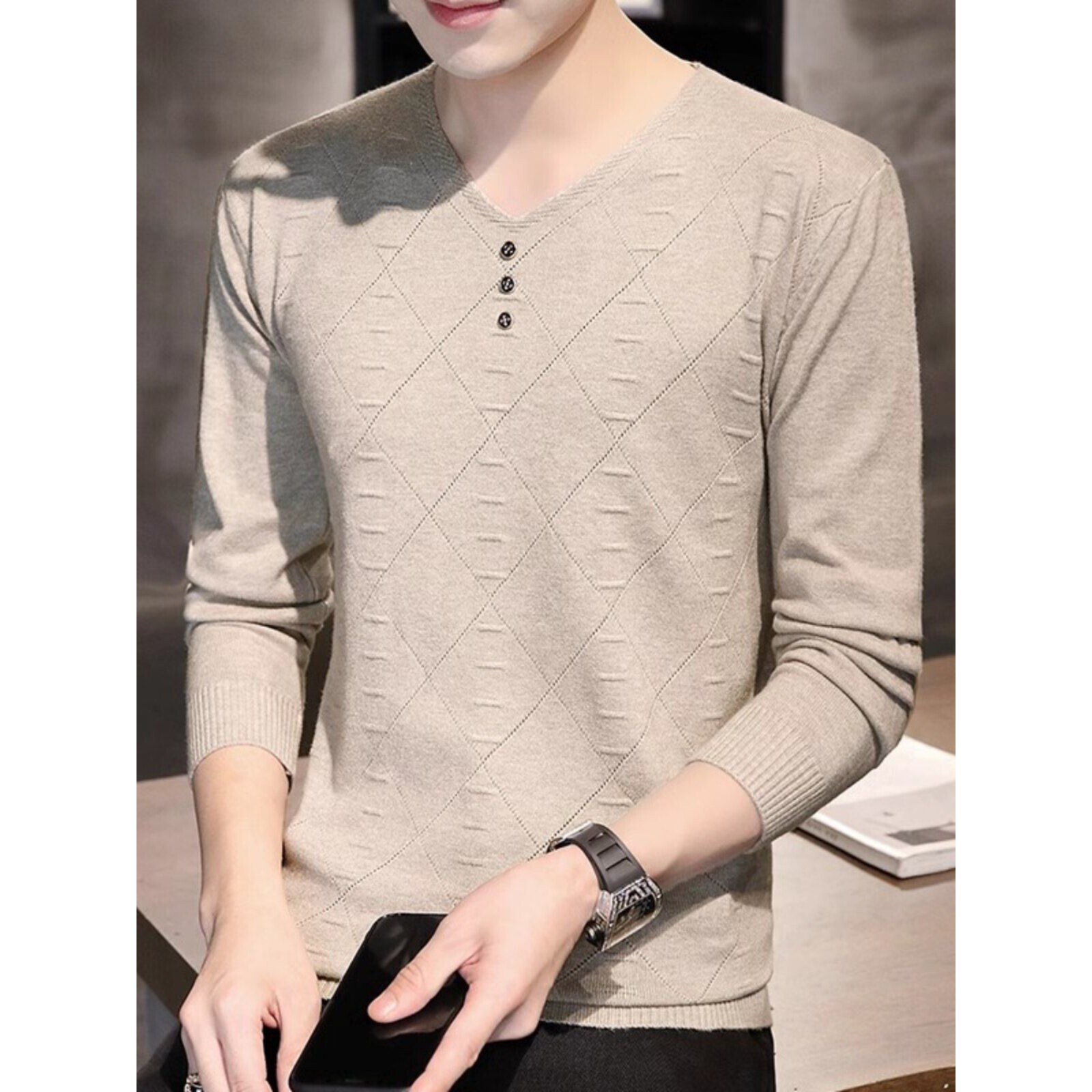 毛衣男士春秋季新款潮流个性内搭v领针织衫鸡心领薄款秋装打底衫