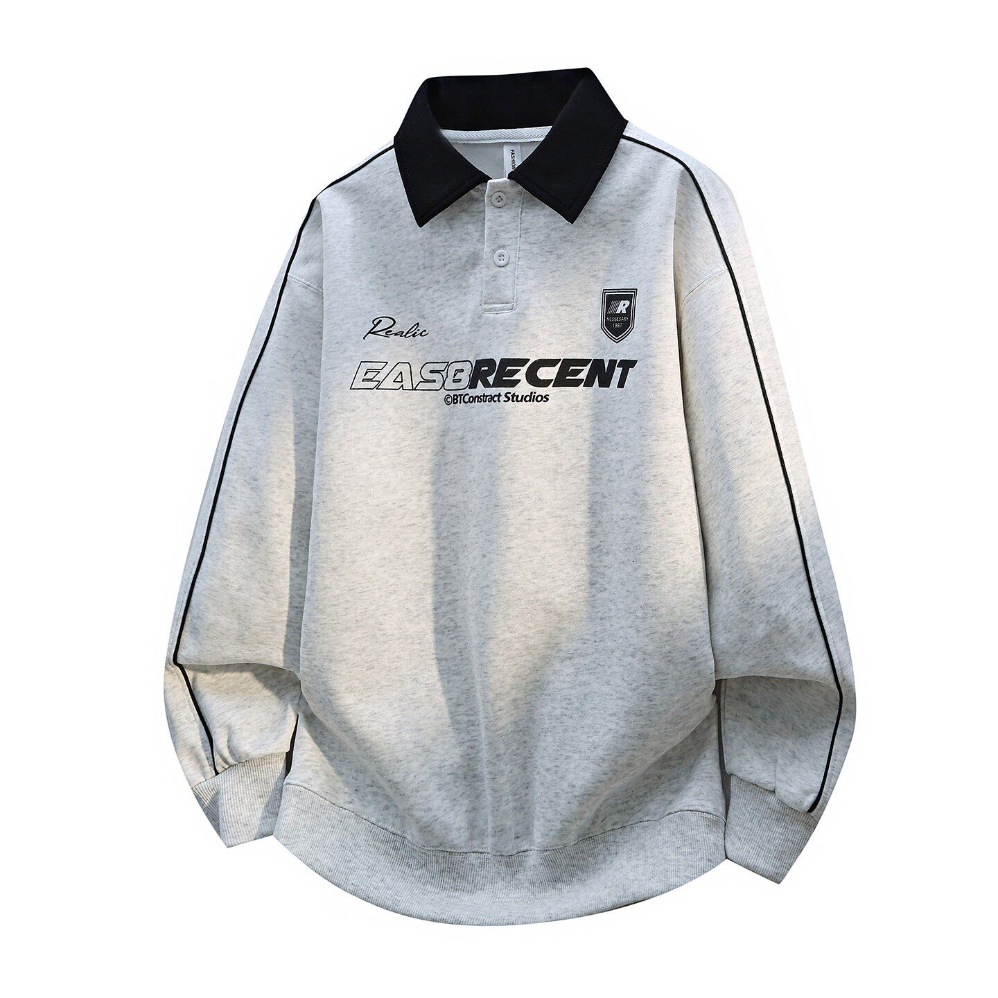 复古Polo领卫衣男春秋季新款宽松翻领上衣服套头休闲风长袖外套男