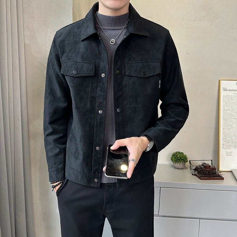 翻领皮衣外套男士秋冬季新款高端修身加绒皮夹克青年麂皮绒夹克男,运动服/休闲服装,运动套装,淘宝优惠券,粉丝福利购,淘宝优惠卷